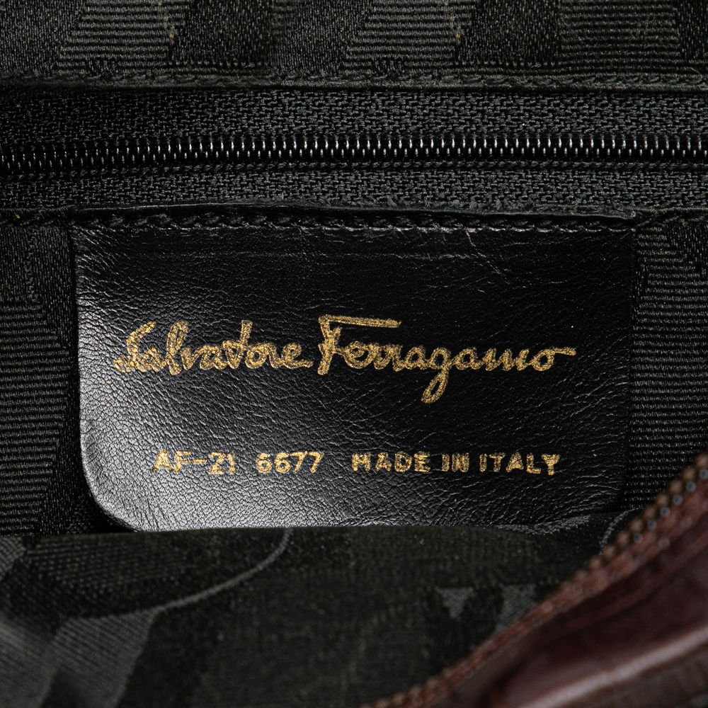 Pre-Loved Ferragamo Croc Embossed Calfskin Vara Crossbody - Picture 5 of 10